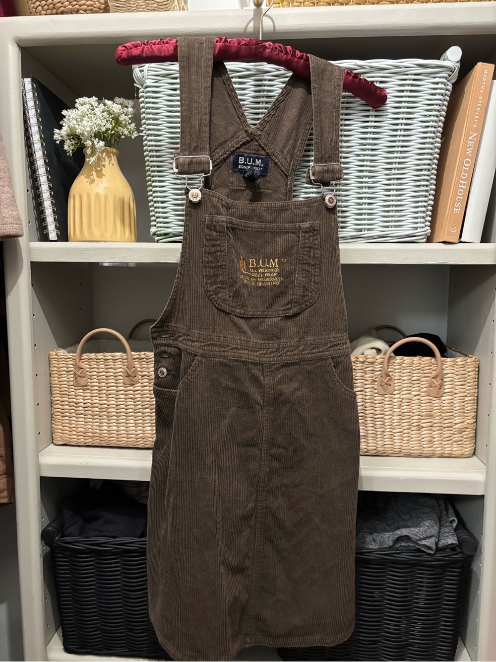 Equipment Brown Corduroy Overall Dress with Metal Hardware
